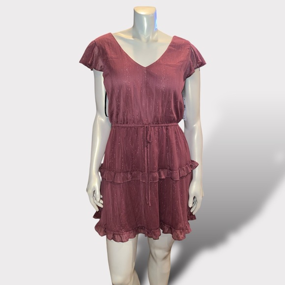 BCX Metallic Mauve Tiered Mini Dress **NWT** - Picture 2 of 6